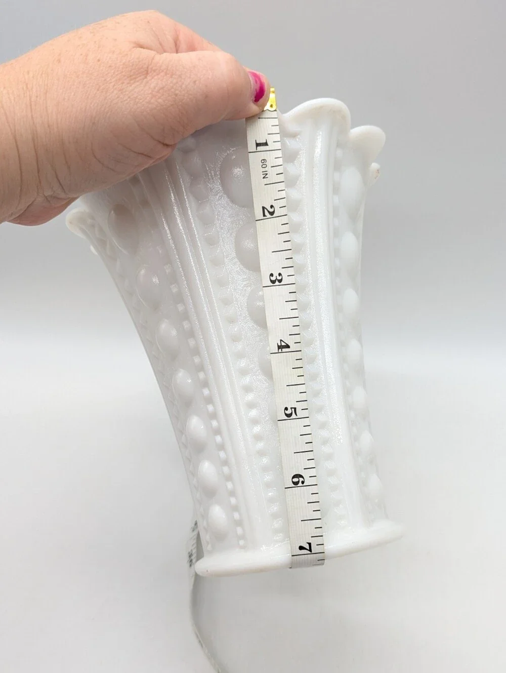 Vintage White Zipper & Button Milk Glass Vase